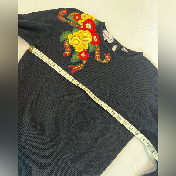 Vintage Bechamel Floral  Embroidered Black Sweater size M - Picture 5 of 11